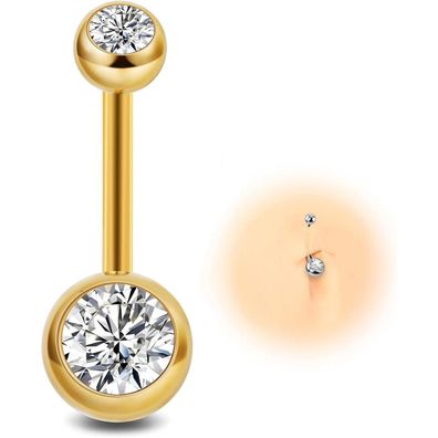 Eshioner G23 Titan Bauchnabelpiercing 14G, 8mm Stablänge - Gold, Silber, Rosa