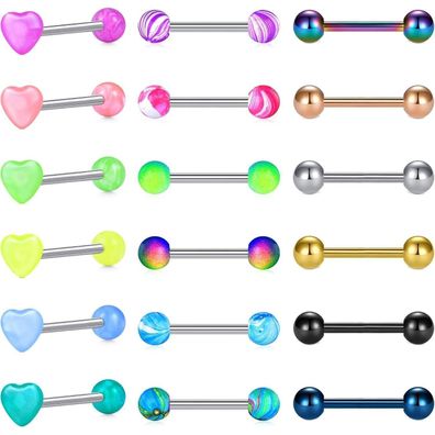 Rajnard Zungenpiercing Brustwarzenpiercing Mixfarben 14G Chirurgischer Stahl