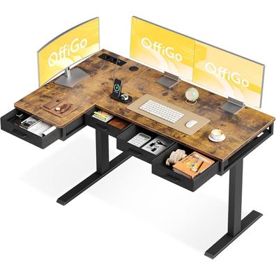 OffiGo Eckschreibtisch Höhenverstellbar 140x80 cm, Elektrisch L-Form mit