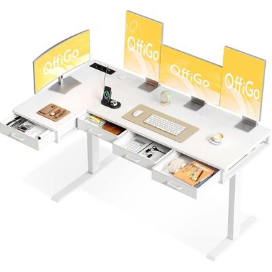 OffiGo Elektrischer Eckschreibtisch höhenverstellbar, 160x80 cm, Weiß, mit 4