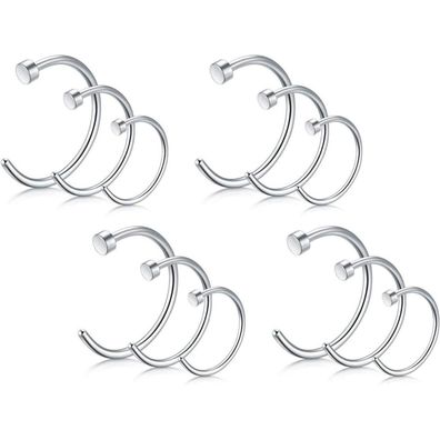 Rajnard 12er Nasenpiercing Set 18G/20G Chirurgenstahl Fake Nasenringe Hoop Ring