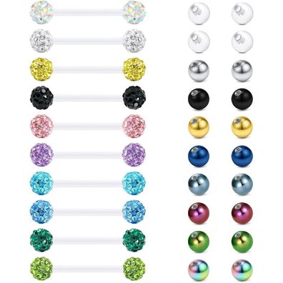 Rajnard Zungenpiercing aus klarem Bioflex Kunststoff, 14g, flexibel, gerade