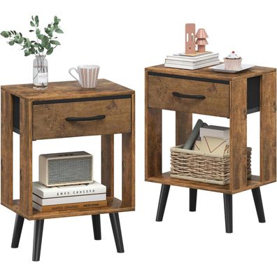 OYRREU Nachttisch 2er Set, 40x30x60.3cm, Braun, mit Schublade, Nachttischschrank