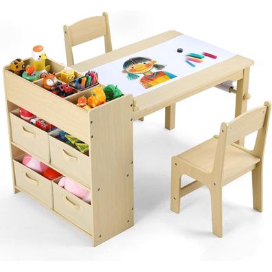 MAMIZO Kindertisch mit 2 Stühlen - Maltisch & Basteltisch für Kinder