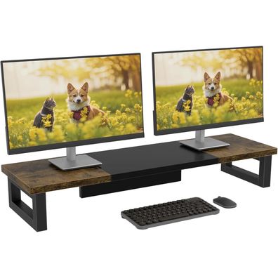 OYRREU Monitorerhöhung für 2 Monitore, 91x26cm, rustikales Holz Design, stabil