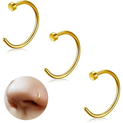 Eshioner G23 Titan Fake Nasenring Hoop Set 18G 6MM Schwarz Gold Silber 3PCS