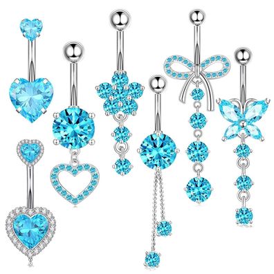 Irikdescia 7 Stück Bauchnabelpiercing Set, Edelstahl Zirkonia Hängend Herz