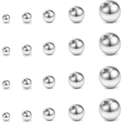 FECTAS 20er Piercing Ersatzkugel Set Chirurgenstahl Silber für Gewinde 1,2mm 1mm