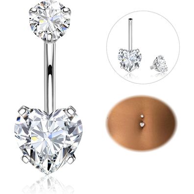 Diamday Bauchnabelpiercing 316L Chirurgenstahl mit CZ, 14G, wählbare Längen