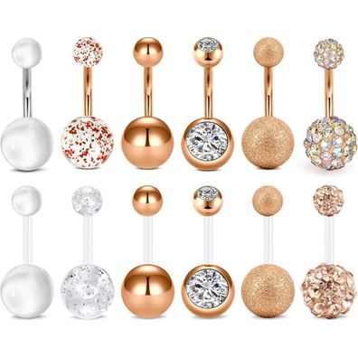 Rajnard Bauchnabelpiercing Set 12 Stück Chirurgenstahl 14G 10mm mit Herz