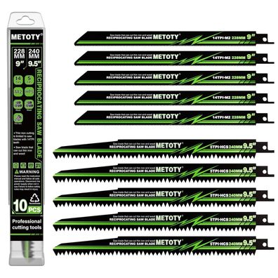 METOTY 10tlg Säbelsägeblätter Set 228/240mm für Metall, Holz, Eisen - HCS, mit