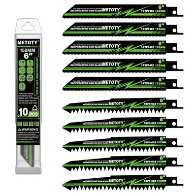METOTY 10tlg Säbelsägeblätter Set 152mm für Metall, Holz, Eisen - 5 & 14 TPI
