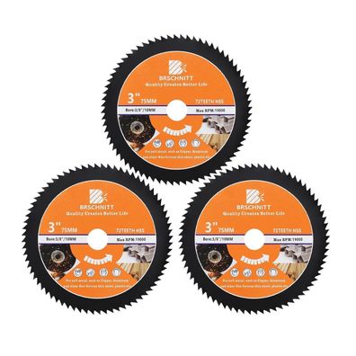 Brschnitt HSS Kreissägeblatt 75mm, 72 Zähne, 10mm Bohrung - 3er-Set