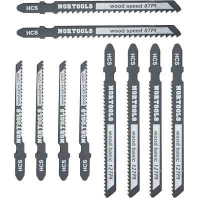 Nortools T-Shank HCS Stichsägeblatt-Set, 10 Stück für Holz