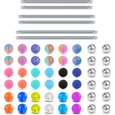 D. Bella 46tlg. Ersatzkugeln & Stäbe für Piercings (16G/14G) aus Chirurgenstahl