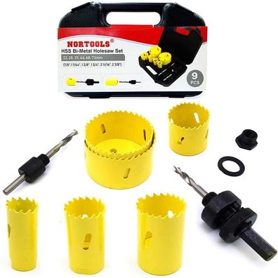 Nortools Bi-Metall Lochsäge Set 9-tlg mit 6 Sägeblättern (22-73mm)