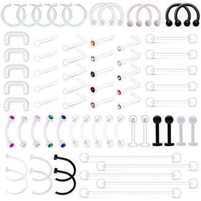 D. Bella 68tlg. Klar Körperschmuck Retainers Mix Stile 13 Varianten für Lippen