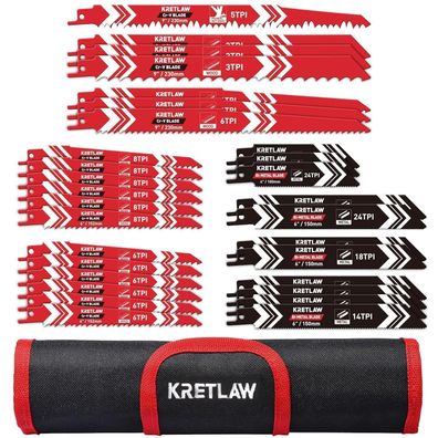 Kretlaw Säbelsägeblätter Set 36-teilig aus HCS und Bimetall für Holz, Metall