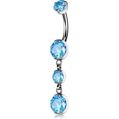 OUFER Titan Bauchnabelpiercing 14G, 10mm, Aqua Zirkonia Anhänger, Intern Gewinde