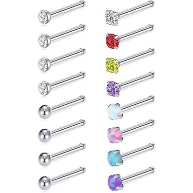 D. Bella 16x Nasenringe & Nasenstecker 18g Chirurgenstahl L-Form mit Zirkonia