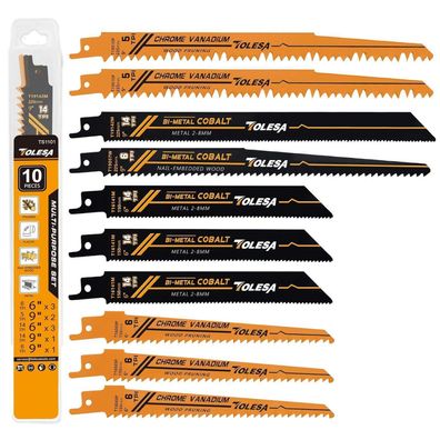 TOLESA 10x Säbelsägeblätter für Holz & Metall | Bi-Metall | Universal Schaft