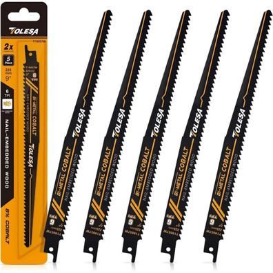 TOLESA Bi-Metall M42 Säbelsägeblätter 225mm 6TPI für Holzabbruch & Demolition