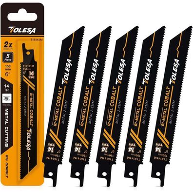 TOLESA Säbelsägeblätter Metall 150mm, 14TPI Bi-Metall, Universal-Schaft für