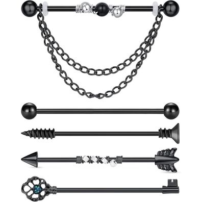 D. Bella Industrial Piercing Bar Set mit Kette, 5 Stück Chirurgenstahl Knorpel