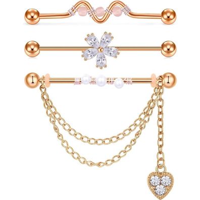 D. Bella Industrial Piercing Bar Set mit Kette, Chirurgenstahl Knorpel Barbell
