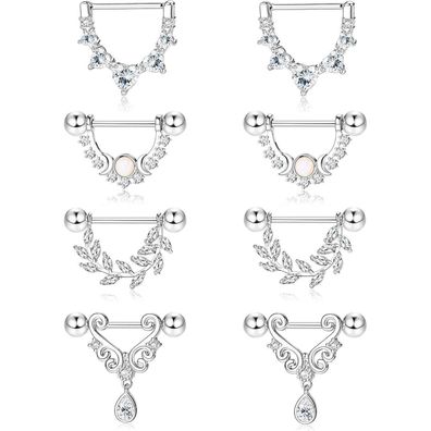 Kakonia 4 Paar 14G Edelstahl Nippelpiercing Set für Damen mit Herz, Mond