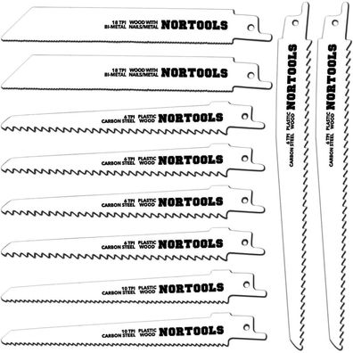 Nortools 10tlg. BIM/CRV Sägeblatt-Set 150/200mm für Metall & Holz, für Bosch