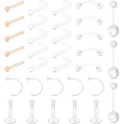 MODRSA 33 Stück Klar Körperpiercing Kit - Plastik Bauchnabelpiercing, Labret