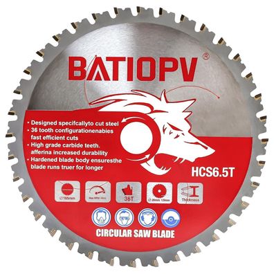 Batiopv Metall Kreissägeblatt 165 x 20 mm für Stahl & Aluminium - Hartmetall