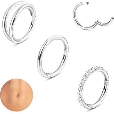 Adramata 3er Set Bauchnabelpiercing Chirurgenstahl 14G Zirkonia Klappring für