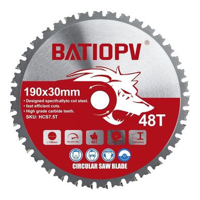 Batiopv Kreissägeblatt 190 x 30 mm HM Sägeblatt für Metall, Stahl, Eisen