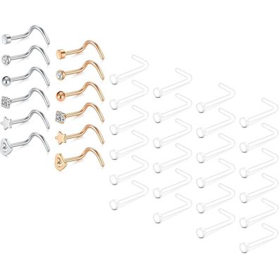D. Bella Nasenpiercing Retainer 36 Stück 20g Klare Acryl & Edelstahl