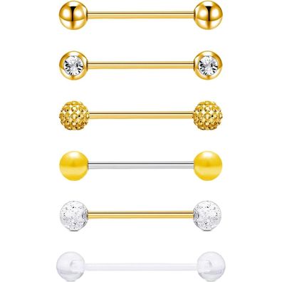 Gojewen 6er Zungenpiercing Set - Chirurgenstahl 16mm Stablänge, 14G