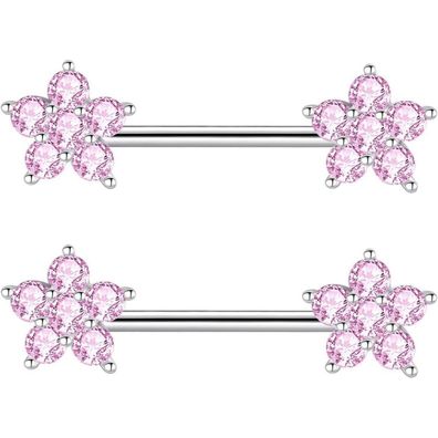 Gojewen 2er Set Nippelpiercing 14mm Stablänge Chirurgenstahl Rosa für Damen