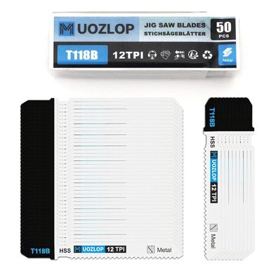 Muozlop 50tlg T118B Stichsägeblätter Set mit Koffer für Metall, T-Schaft