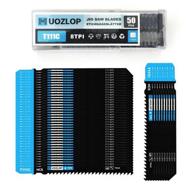 Muozlop 50tlg Stichsägeblätter Set T-Schaft mit Koffer für Holz