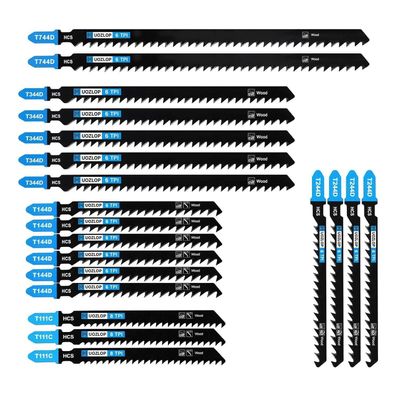 Muozlop 20tlg Stichsägeblätter Set, T-Schaft für Holz, mit Koffer