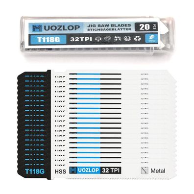 Muozlop 20tlg T118G Stichsägeblätter Set mit Aufbewahrungskoffer für Metall