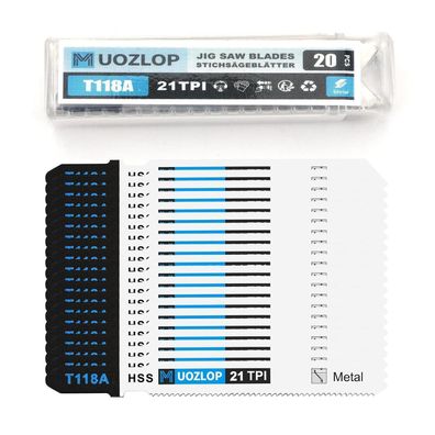 Muozlop 20tlg T118A Stichsägeblätter Set mit Aufbewahrungskoffer für Metall
