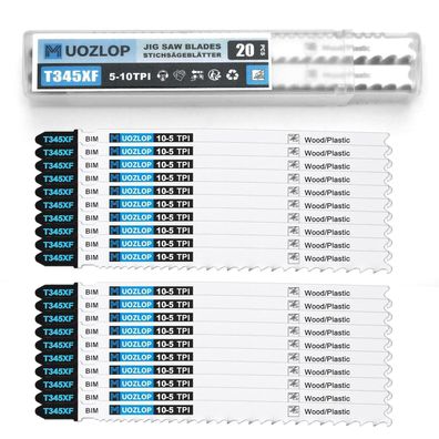 Muozlop 20tlg T345XF Stichsägeblätter Set mit Aufbewahrungskoffer für Metall