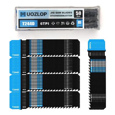 Muozlop 50tlg T244D Stichsägeblätter Set mit Koffer für Holz, T-Schaft