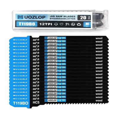 Muozlop 20tlg T119BO Stichsägeblatt Set mit Aufbewahrungskoffer für Holz