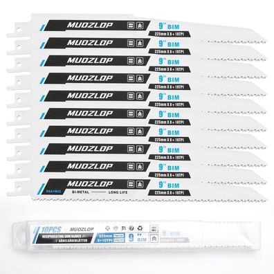 Muozlop 10er Pack 225mm Säbelsägeblätter Set, 8 + 10 TPI für Metall, Metallrohr