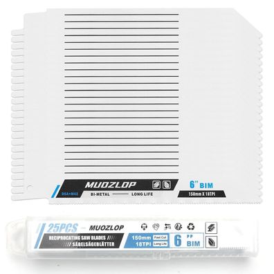 Muozlop 25er Set Säbelsägeblätter 150mm, 18 TPI für Metall, passend für Bosch