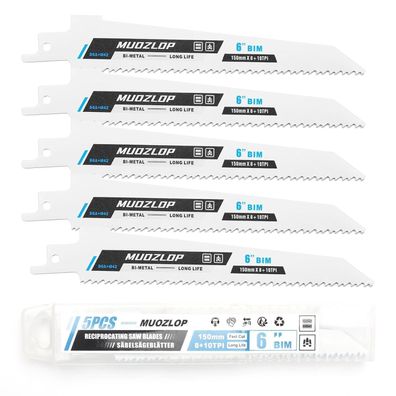 Muozlop 5x Säbelsägeblätter 150mm 8 + 10 TPI für Metall & Kunststoff