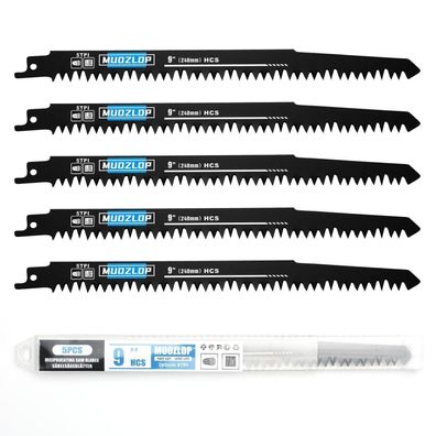 Muozlop 5er Set 240mm Säbelsägeblätter, 5 TPI, für Holzbearbeitung und Garten
